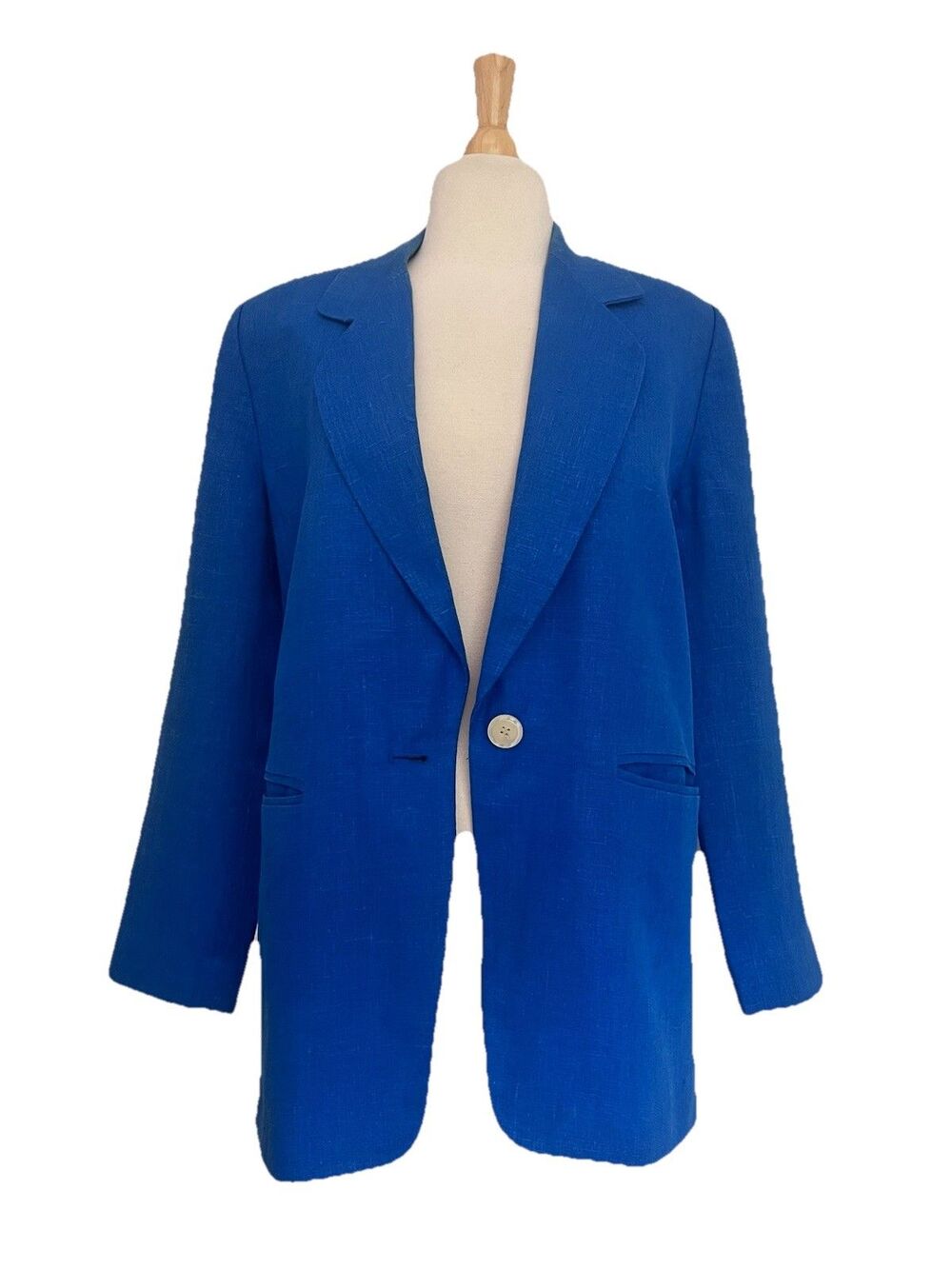 Harve Benard Womens Blazer Sz 8/M Blue Linen One Button Notch Collar Vintage